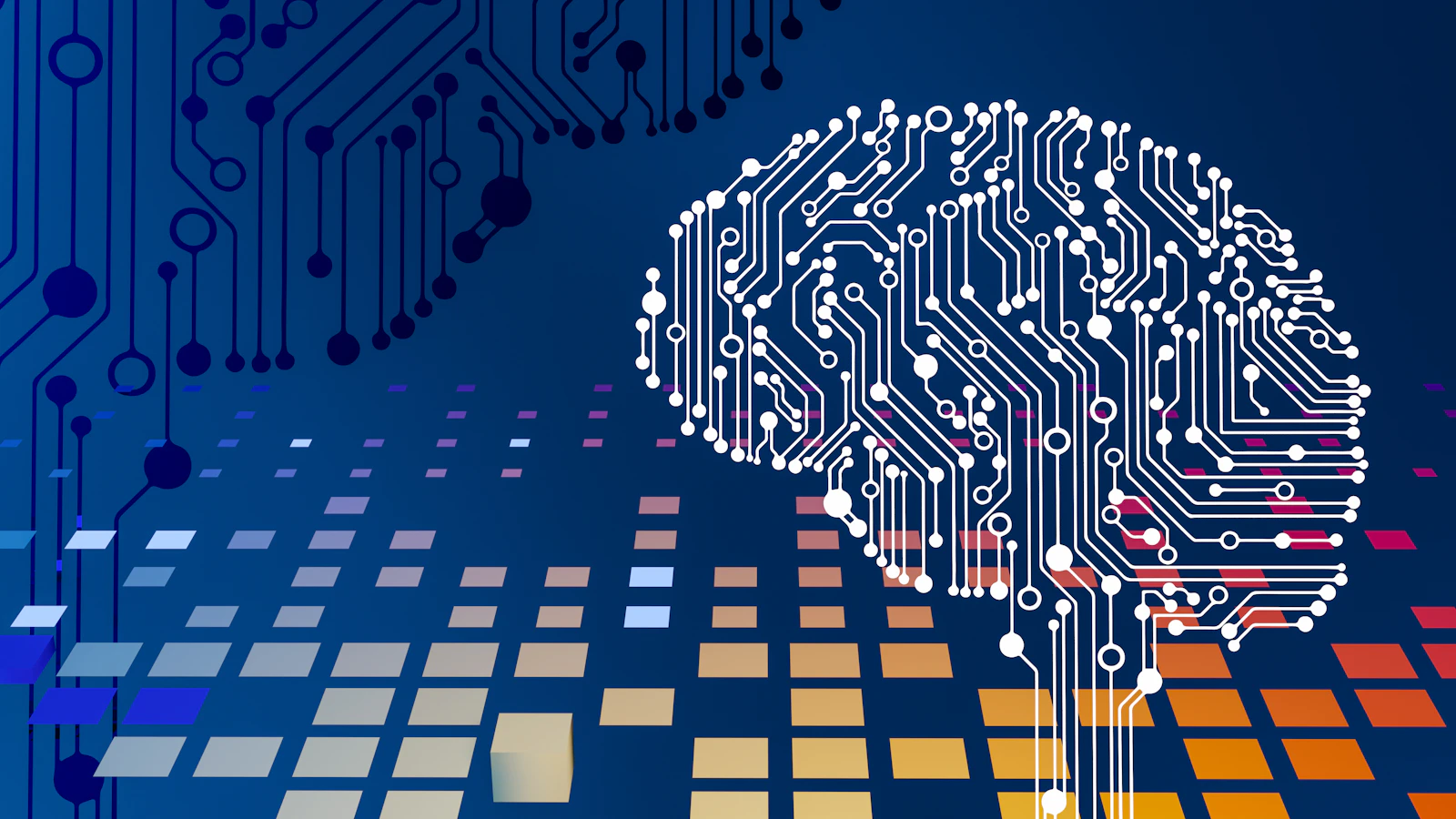 A circuit board overlaid with a stylized brain graphic, representing AI infrastructure
